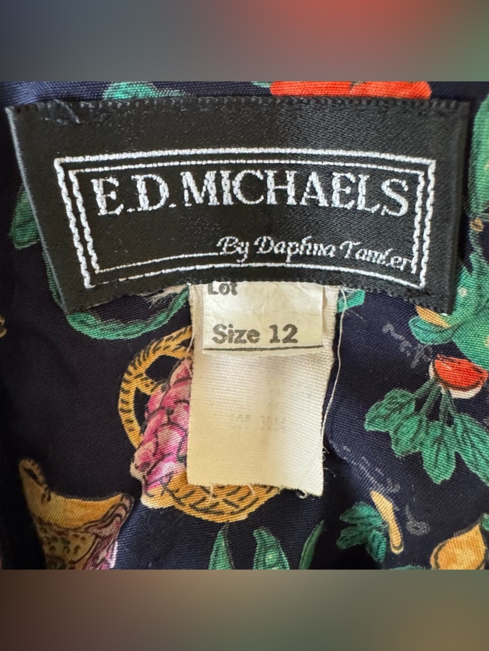 Vtg 90s Farmer’s Market Maxi Dress Vegetables Berries Fruits Navy Novelty 12 - Picture 7 of 10